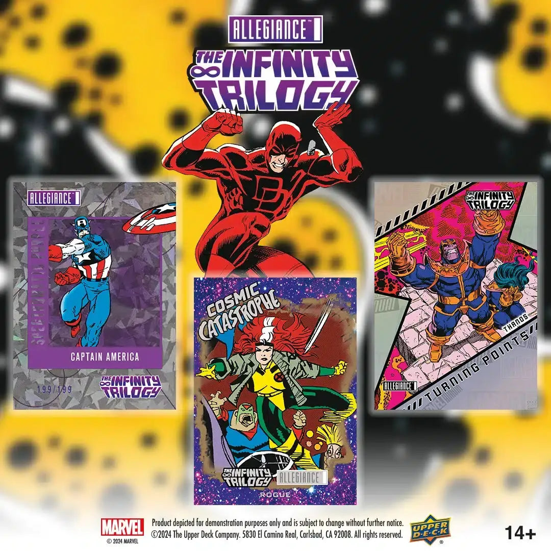 Promotional image for Allegiance The Infinity Trilogy trading cards from Upper Deck Marvel