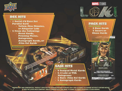 Advertisement for Upper Deck Marvel Studios Loki trading card products and packaging options