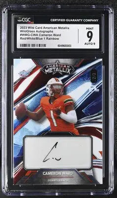 Graded Cameron Ward autographed trading card from 2023 Wild Card American Metallix series