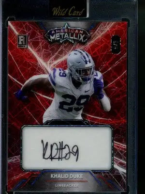 Autographed football card featuring Khalid Duke from the 2023 Wild Card American MetalLix series