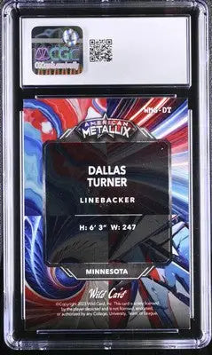 Dallas Turner football card featuring 2023 Wild Card Red White Prism design