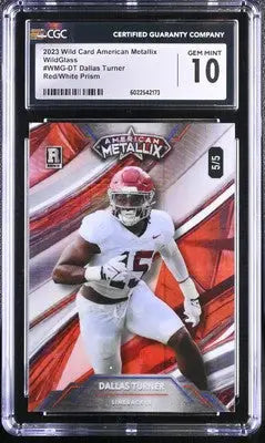 Graded Dallas Turner football card from 2023 Wild Card Red White Prism series