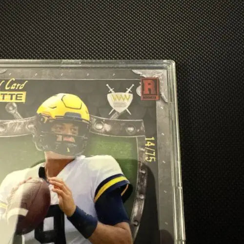 Football trading card of J.J. McCarthy from the 2023 Wild Card rookie cards set