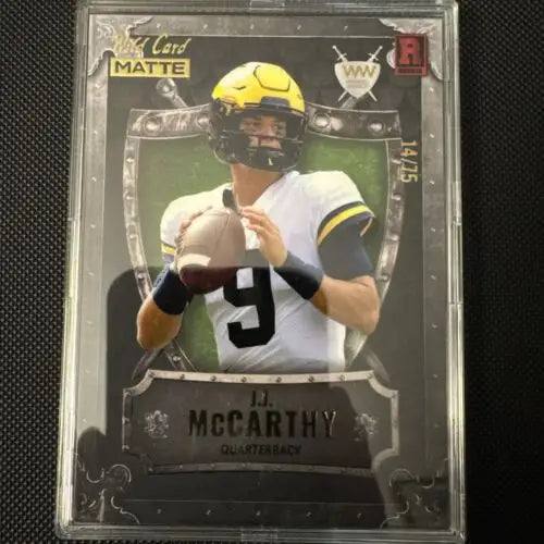 J.J. McCarthy football card from 2023 Wild Card Rookie Cards 4x Card Lot