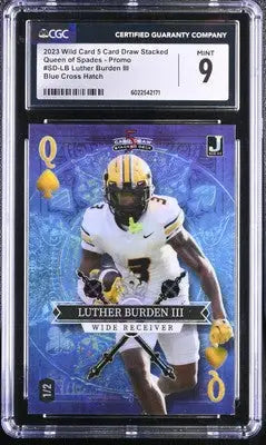 Graded Luther Burden III football card with Blue Cross Hatch design from Wild Card series