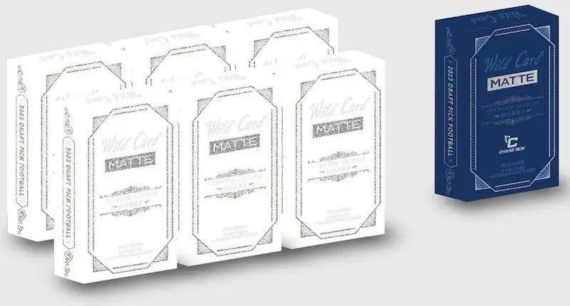 Trading card boxes featuring Bijan Robinson and on-card auto in 2023 Wild Card Matte Football Premium Edition Hobby Box