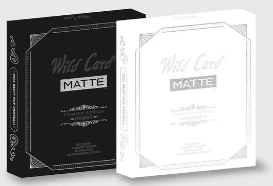 Two Wild Card Matte Football Card Boxes featuring Bijan Robinson on-card auto in 2023 Wild Card Matte edition