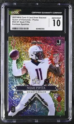 Graded Noah Fifita football card with rainbow sparkles from 2023 Wild Card series