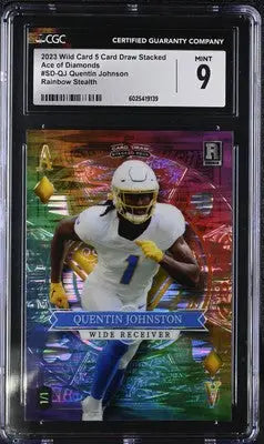 Graded Quentin Johnson football card from Wild Card Rainbow Stealth series CGC 9