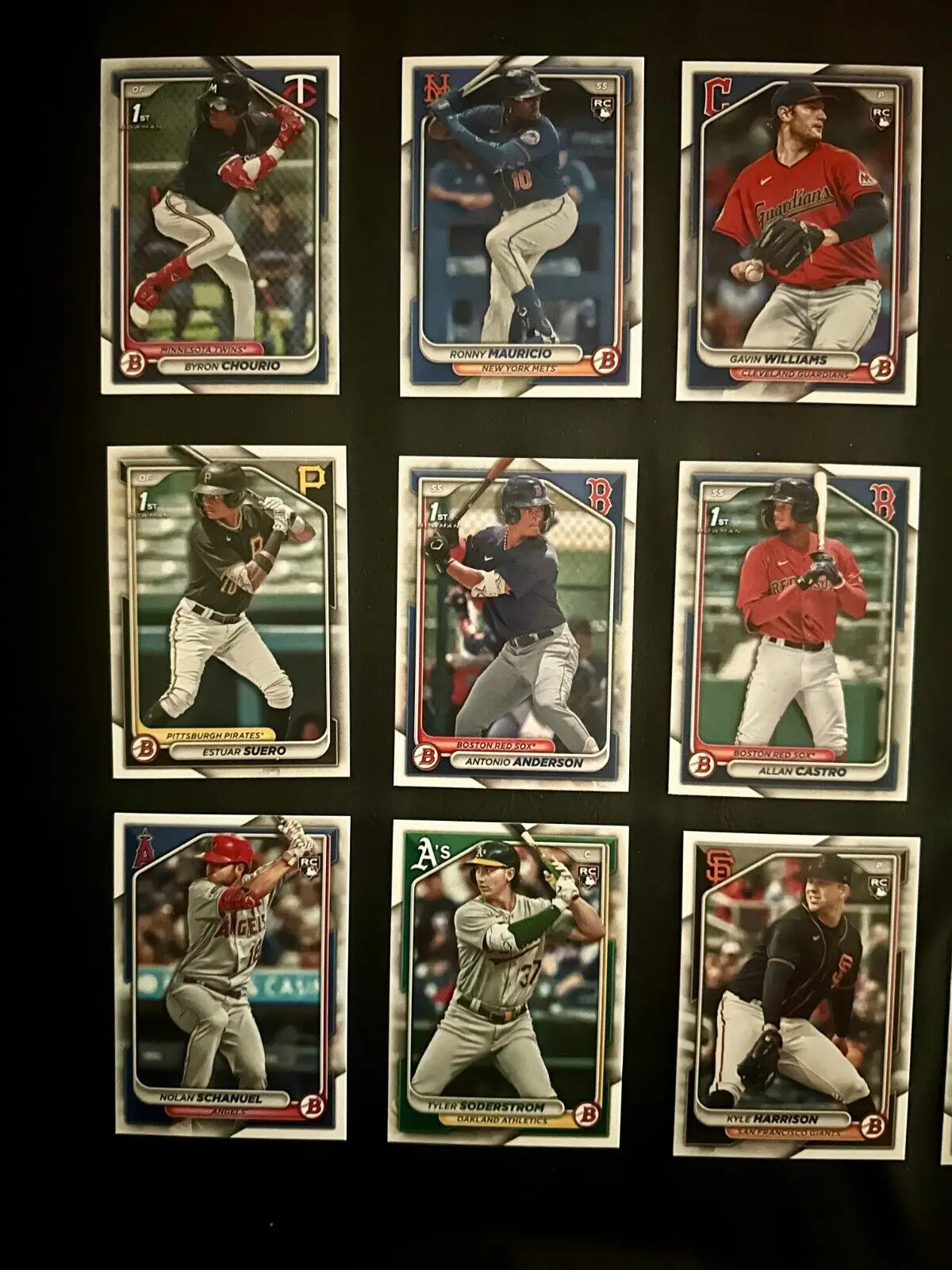 2024 1st Bowman Rookie Card Lot x18 featuring Red Sox, Mets, and Angels players