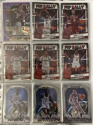 Basketball trading cards on binder page from 2024-25 Bowman Chrome U Black Blue Green Refractor Lot of 71 Cards