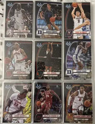 Basketball trading cards in clear sleeves from 2024-25 Bowman Chrome U Black Blue Green Refractor Lot