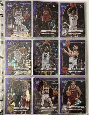 Basketball trading cards in a binder page from 2024-25 Bowman Chrome U Refractor Lot