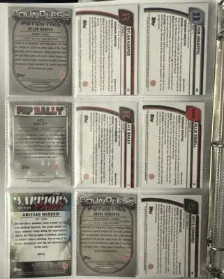 Basketball trading cards on a binder page from 2024-25 Bowman Chrome U Black/Blue/Green Refractor Lot