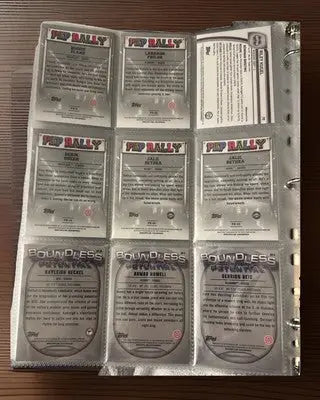 Binder page with nine Bowman Chrome baseball cards from the 2024-25 lot, ideal for collectors