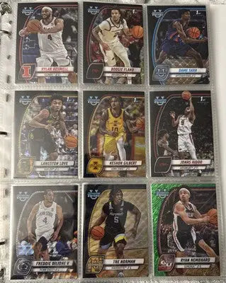 Basketball trading cards in protective sleeve from 2024-25 Bowman Chrome U Black/Blue/Green Refractor lot