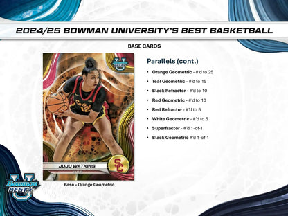 Basketball trading card featuring mini-diamond refractor in 2024-25 Bowman University Best box