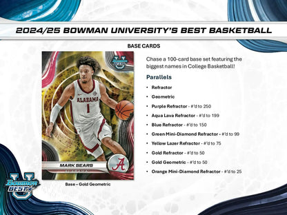 Bowman University Best Basketball card featuring mini-diamond refractor from 2024-25 Hobby Box