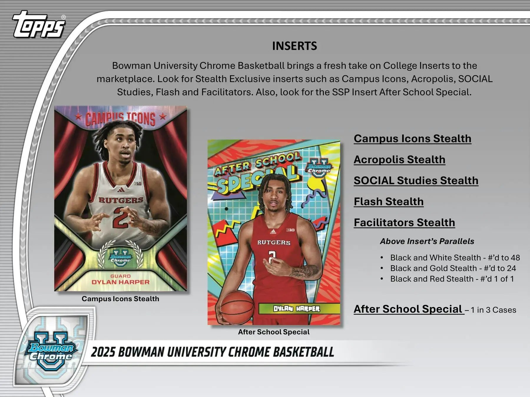 Basketball card inserts from Bowman University Chrome for University Chrome Basketball коллекция