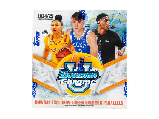 Bowman University Chrome basketball trading card box for 2024-25 Bowman University Chrome basketball mega box