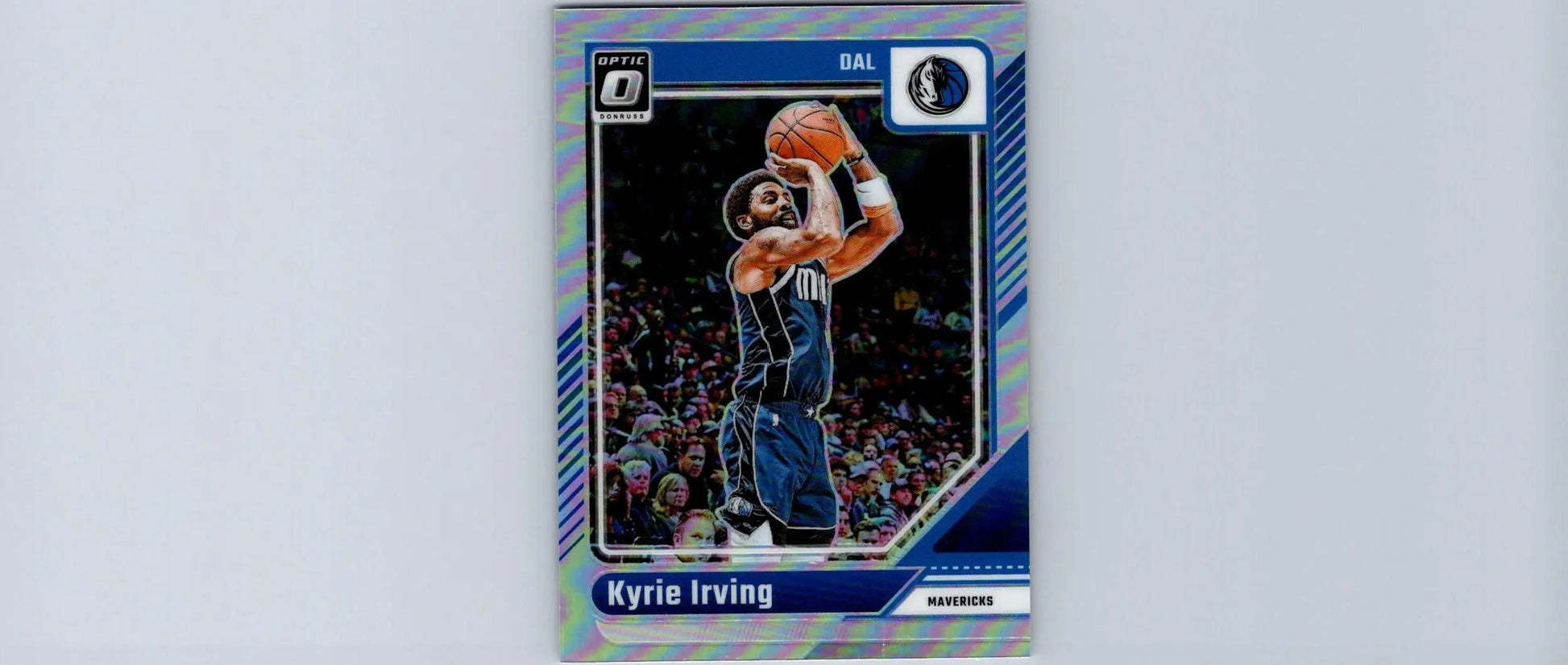 Silver-bordered Kyrie Irving holo basketball trading card in blue uniform from 2024-25 Donruss Optic