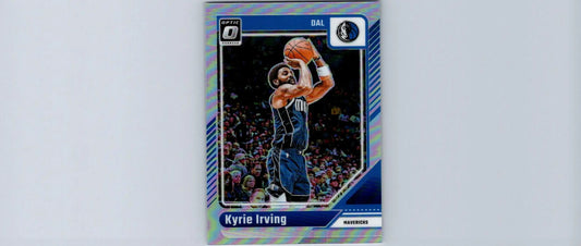 Silver-bordered Kyrie Irving holo basketball trading card in blue uniform from 2024-25 Donruss Optic