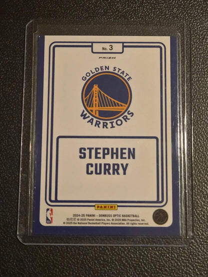 Golden State Warriors Stephen Curry Winner Stays Purple trading card from 2024-25 Donruss Optic