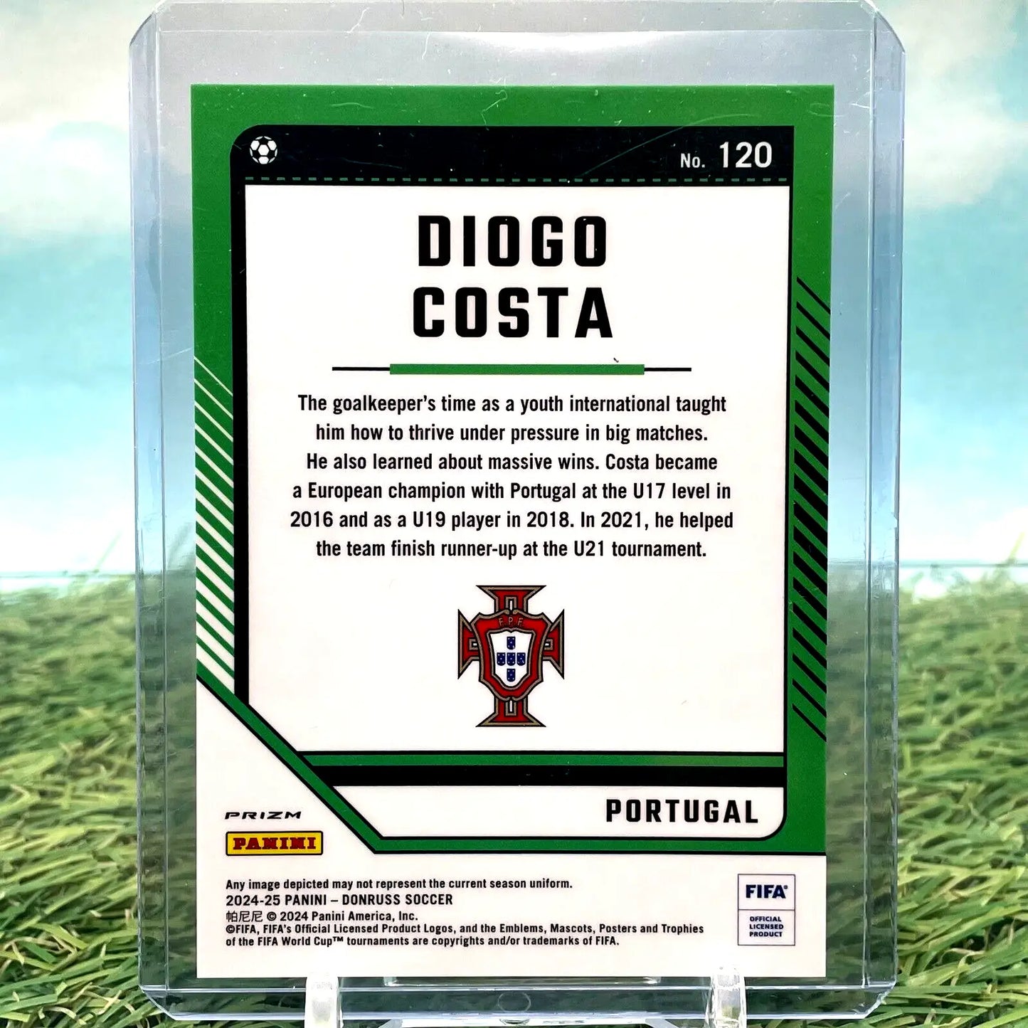 Diogo Costa soccer card from 2024-25 Donruss Soccer Optic Velocity Parallel
