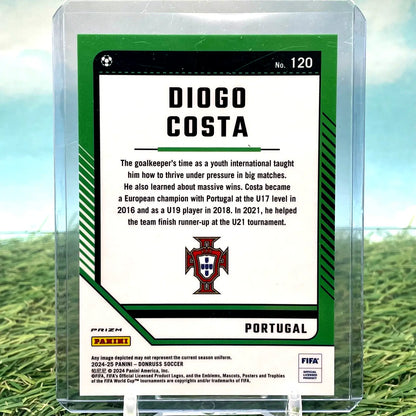 Diogo Costa soccer card from 2024-25 Donruss Soccer Optic Velocity Parallel