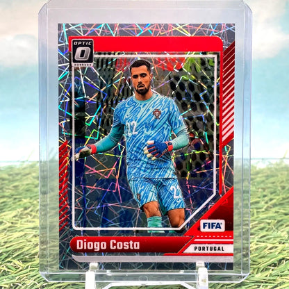 Diogo Costa soccer card from 2024-25 Donruss Soccer Optic Velocity Parallel