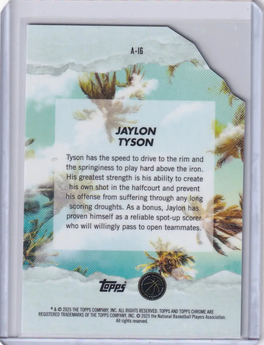 Basketball trading card featuring Jaylon Tyson from 2024-25 Finest Basketball Arrivals Xfractor series