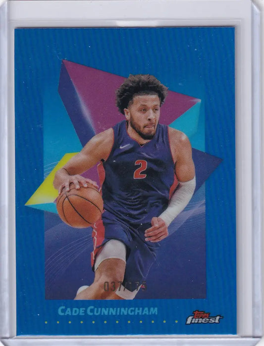 Basketball blue trading card featuring Cade Cunningham in blue uniform from finest basketball blue series