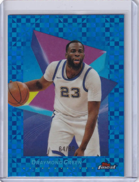 Blue checkerboard pattern basketball trading card of Draymond Green for finest basketball blue series