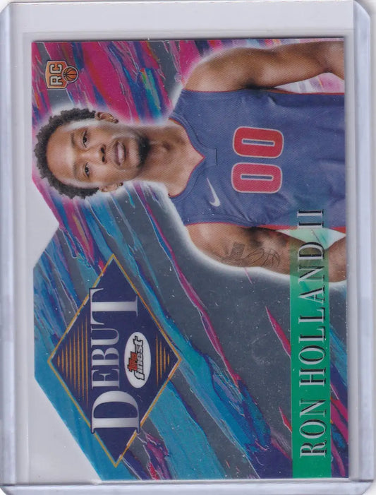 Finest basketball debut Ron Holland II rookie card in blue jersey Detroit Pistons