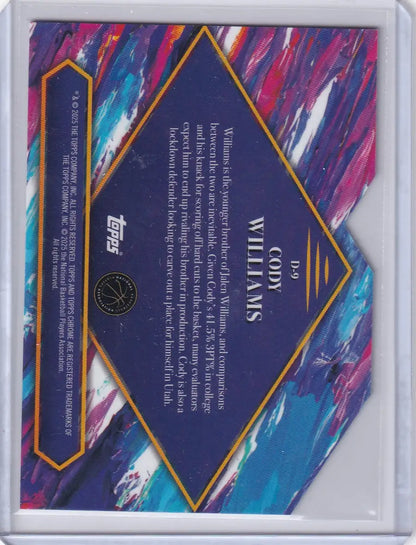 Basketball debut Cody Williams trading card from 2024-25 Finest Basketball Debut series