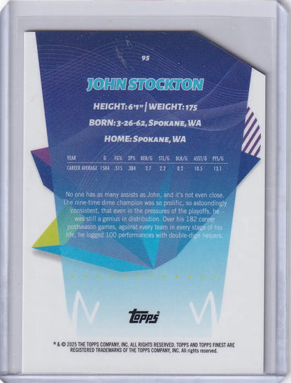 Back of 2024-25 Finest Basketball Die Cut John Stockton trading card Utah Jazz