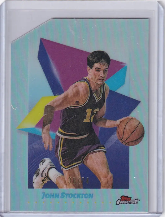 Basketball die cut trading card of John Stockton in protective sleeve from 2024-25 Finest Basketball Die collection