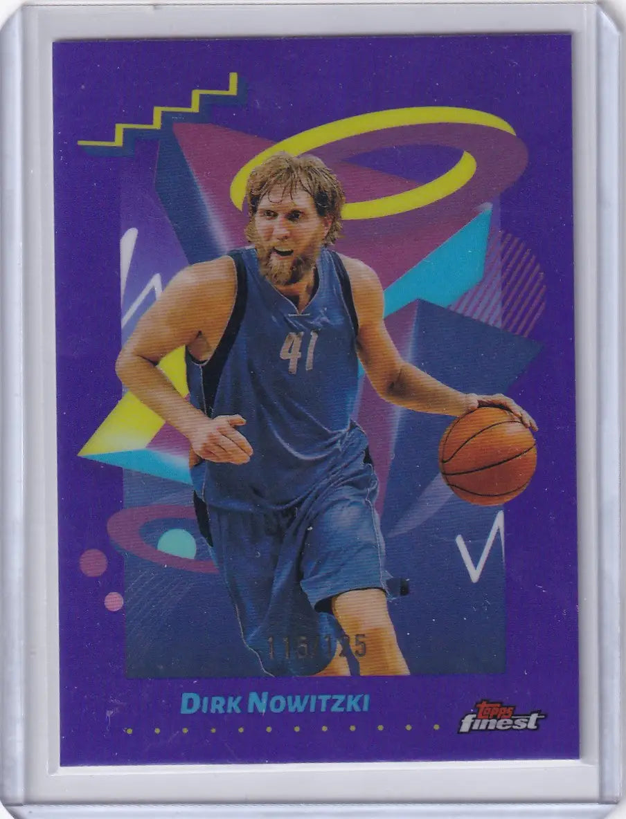 Dirk Nowitzki basketball trading card from 2024-25 Finest Basketball Purple series