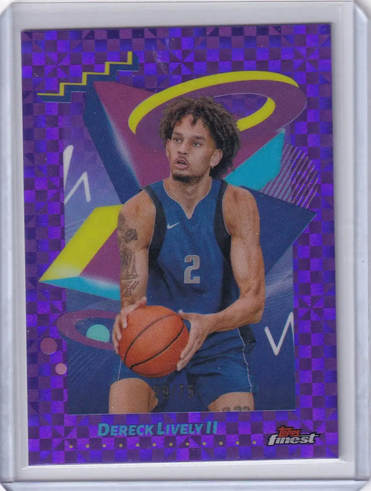 Purple patterned Dereck Lively II basketball trading card from 2024-25 Finest Basketball Purple series