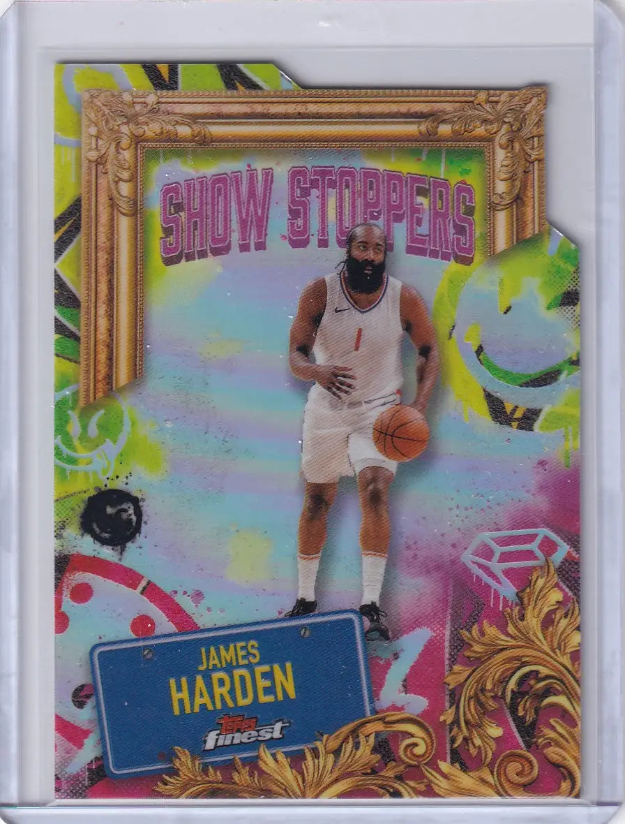Basketball Showstoppers trading card featuring James Harden from 2024 25 Finest Basketball