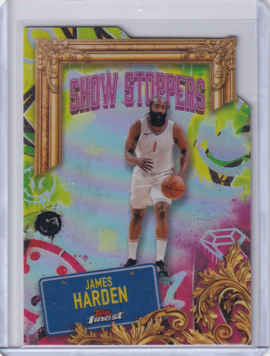 Basketball Showstoppers trading card featuring James Harden from 2024 25 Finest Basketball
