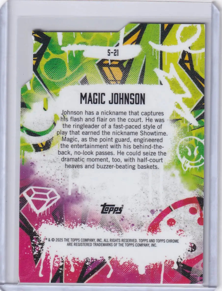 Basketball trading card featuring Magic Johnson from 2024-25 Finest Basketball Showstoppers