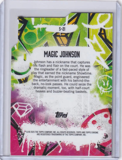 Basketball trading card featuring Magic Johnson from 2024-25 Finest Basketball Showstoppers