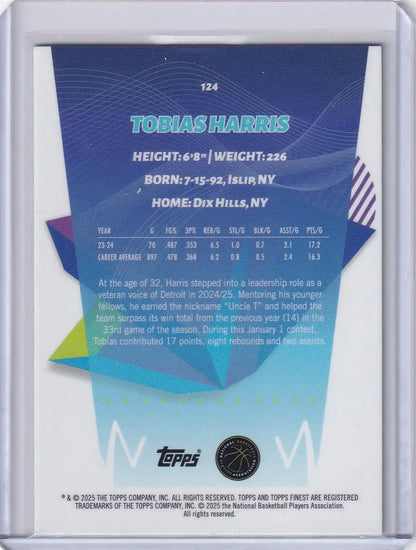 Basketball trading card from 2024-25 Finest Basketball Sky Blue series featuring Tobias Harris