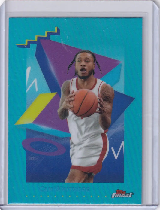 Basketball trading card featuring Cam Whitmore Houston Rockets in finest basketball sky blue design