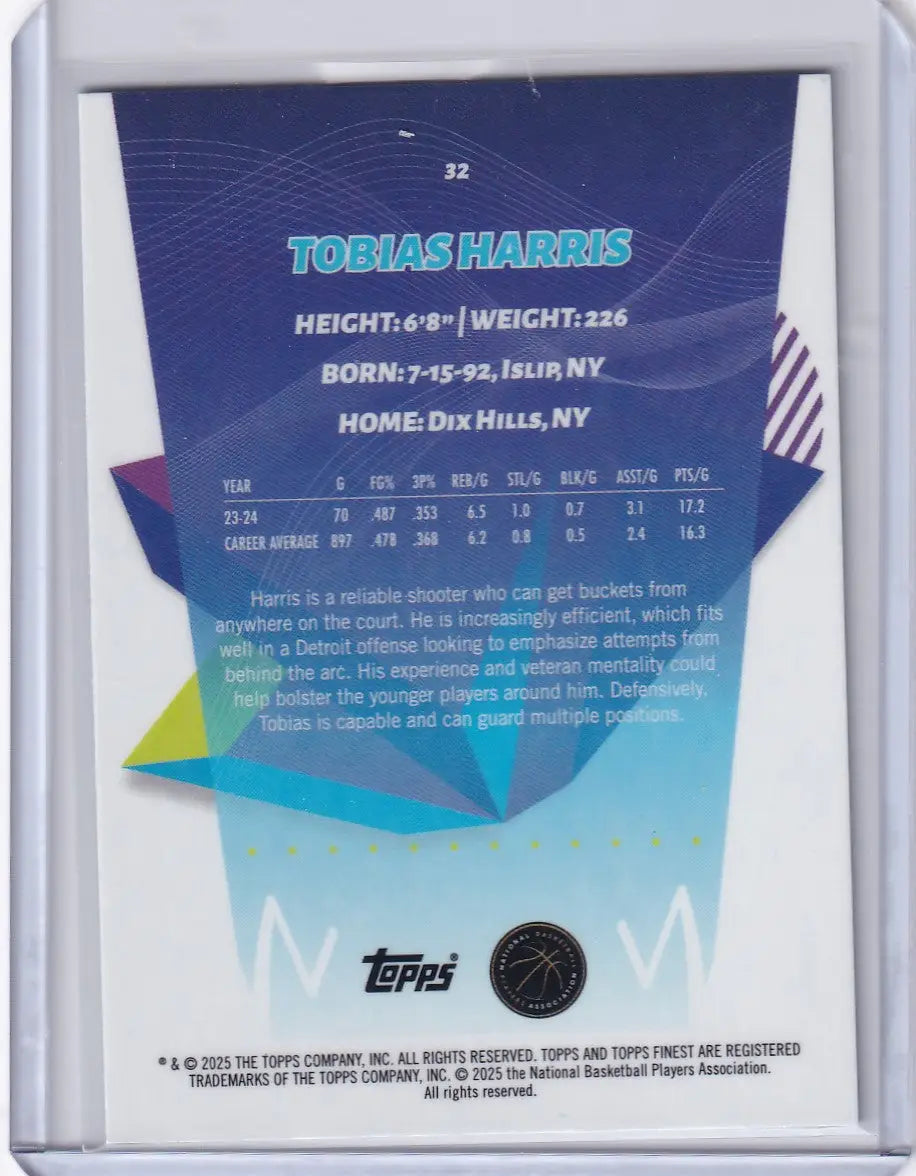 Basketball trading card in protective sleeve from 2024-25 Finest Basketball Sky Blue series