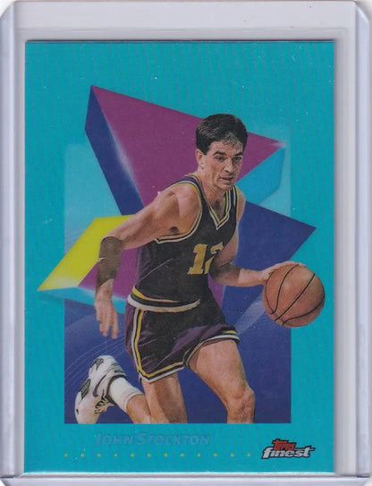 Vintage John Stockton basketball trading card from 2024-25 Finest Basketball Sky Blue series