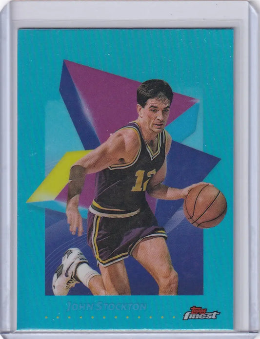 Vintage John Stockton basketball trading card from 2024-25 Finest Basketball Sky Blue series
