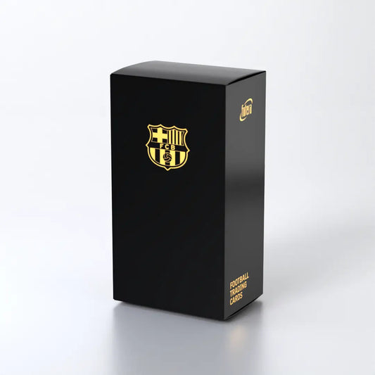 Black box with FC Barcelona logo showcasing collection features and on-card autographs