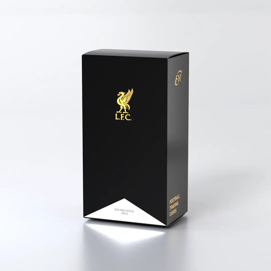Black Liverpool Football Club trading card box from 2024-25 Futera FC Liverpool FX hobby box collection features on-card autographs